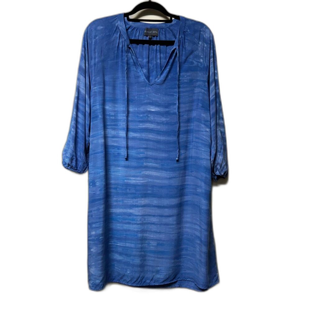 MICHAEL STARS Blue Ocean Waves Print Tie Front Dress/Cover-Up, Sz S